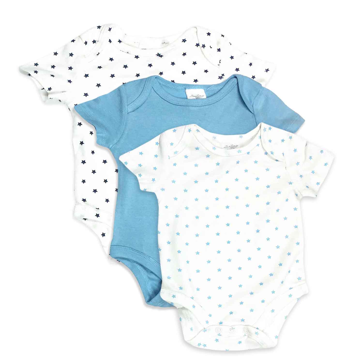 Lot de 3 body manches courtes bleu blanc bébé fille bébé garçon - yelaa